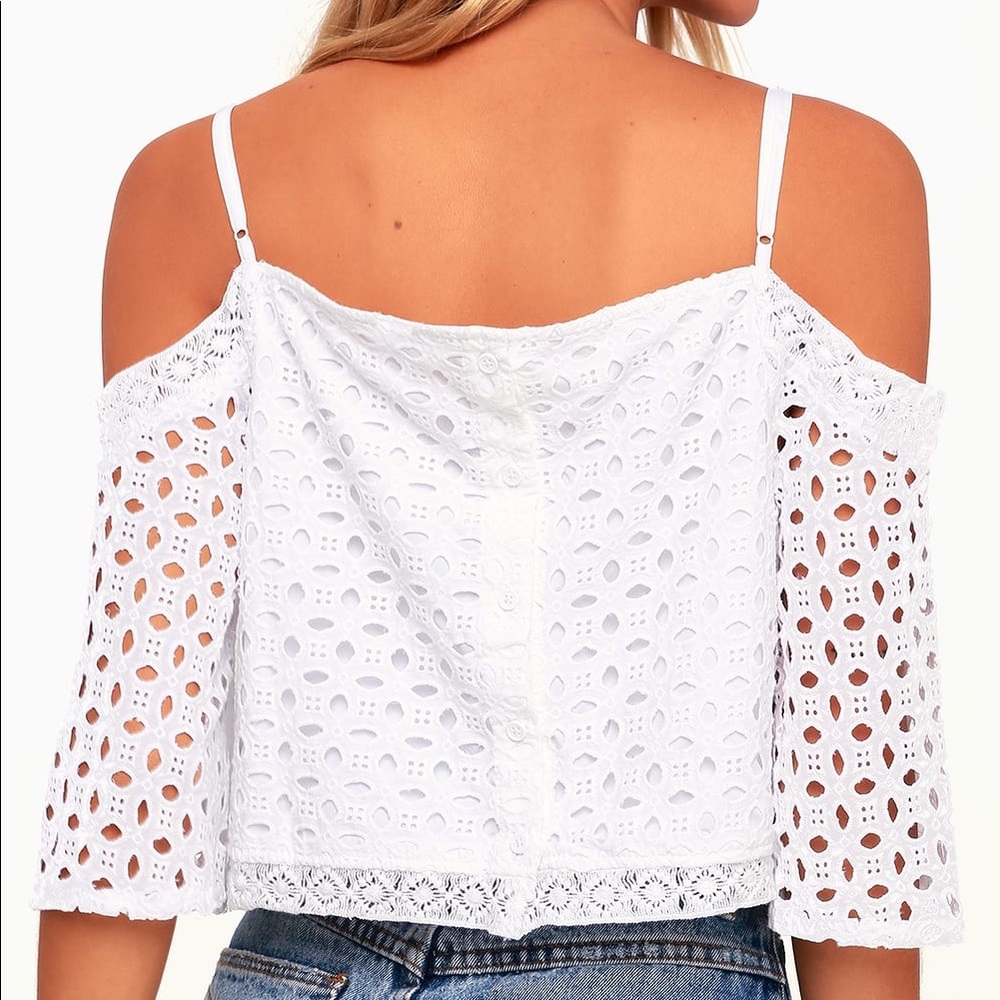White Eyelet Off-the-Shoulder Crop Top - Picture 2 of 8